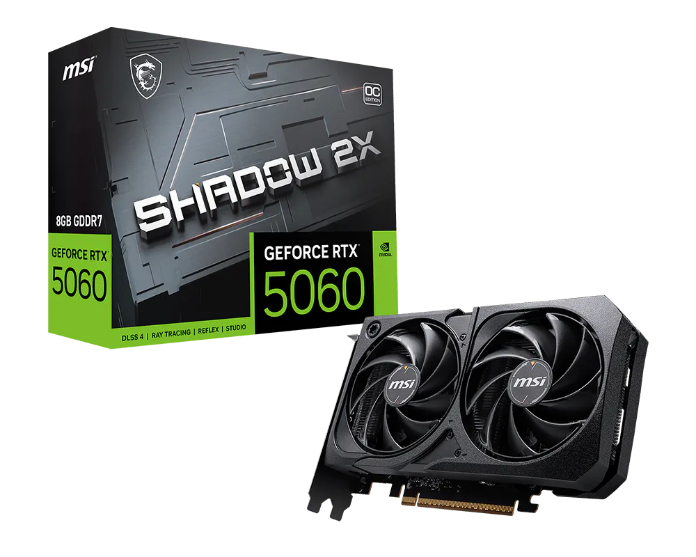 NVIDIA GeForce RTX 5060 8GB Super OC graphics card full view with advanced cooling design