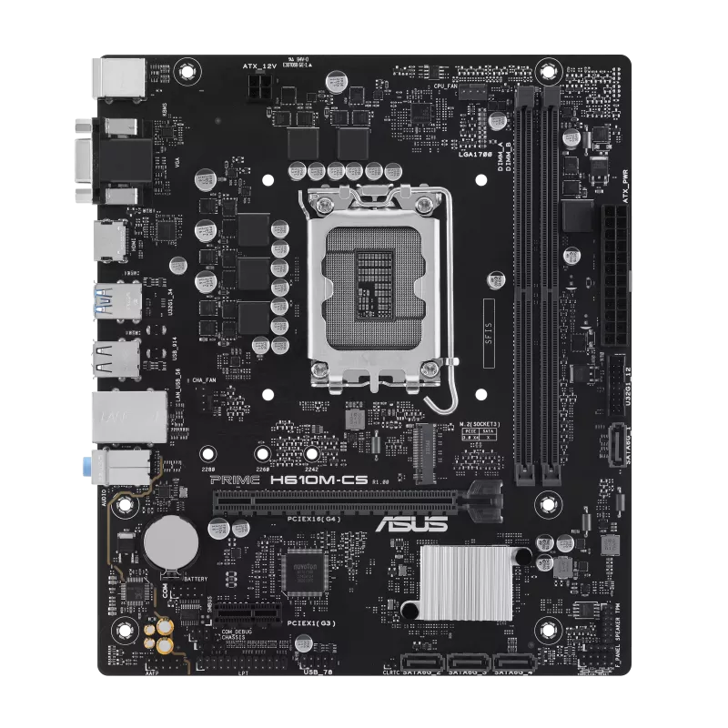 ASUS Prime H610M-CS motherboard micro-ATX full view with Intel LGA 1700 socket and H610 chipset