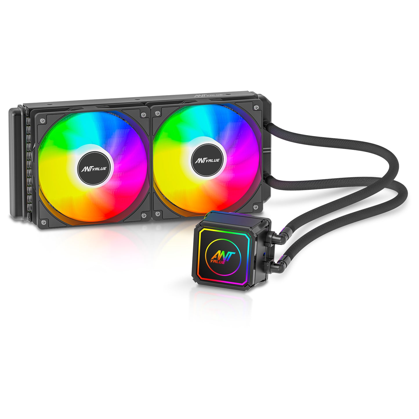 Ant Esports AV240 AIO liquid cooler front view RGB fans