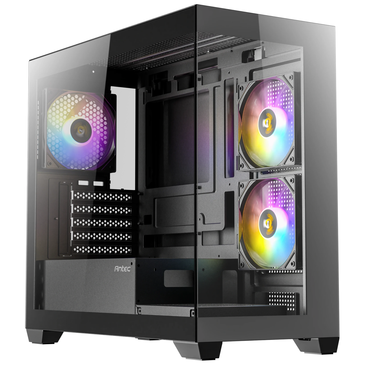 Antec CX300M RGB Mini-Tower Gaming Case Front View featuring Panoramic Tempered Glass