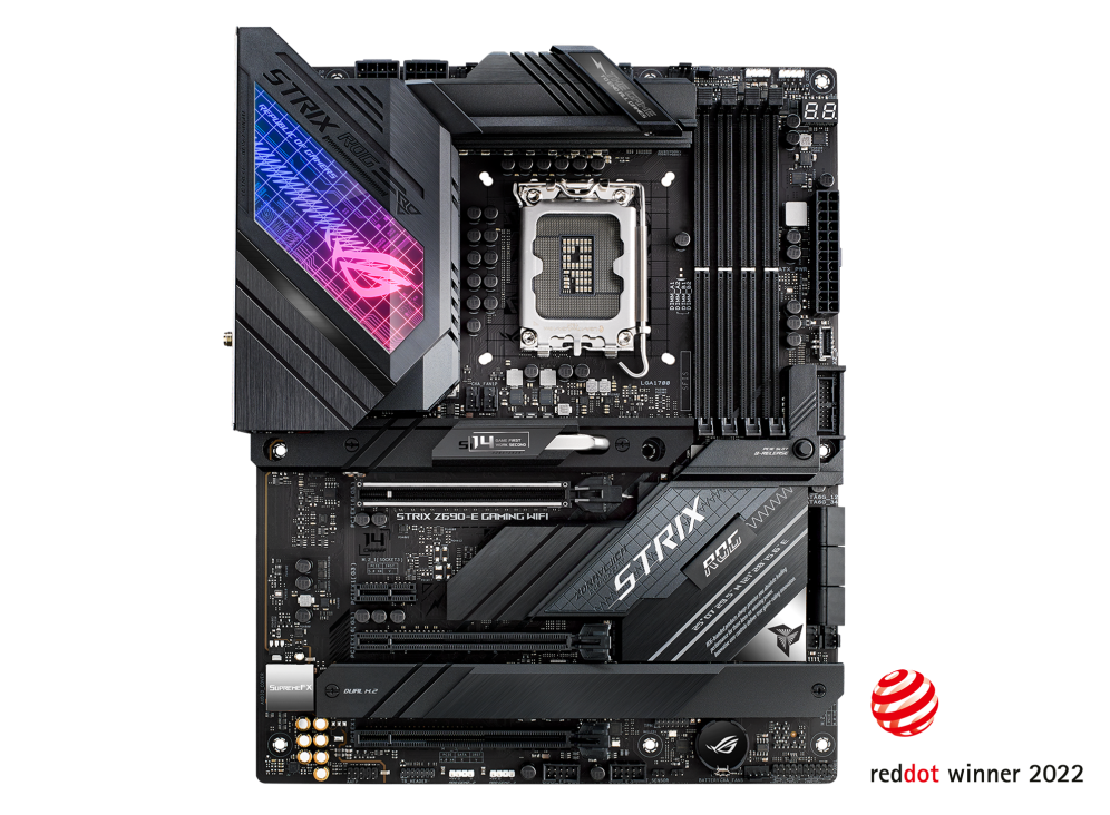 ASUS ROG Strix Z690-E Gaming WiFi motherboard full front view with Intel LGA 1700 socket