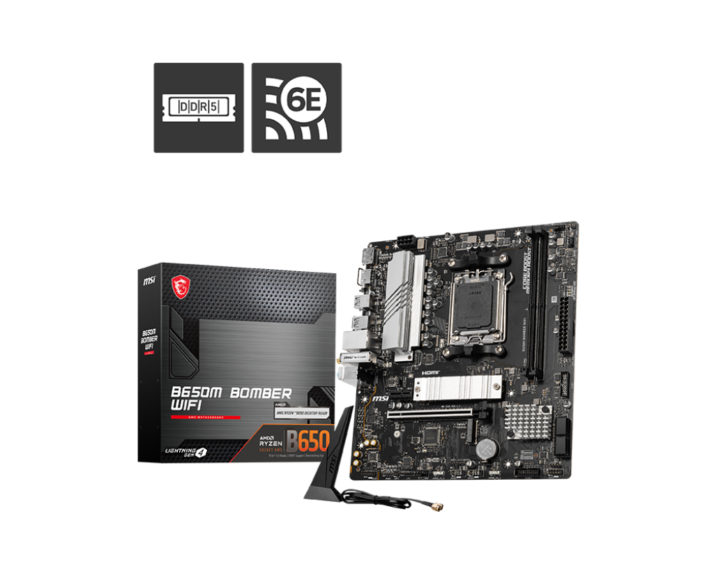 Gigabyte B650M B WiFi motherboard full layout with DDR5 RAM slots and AMD AM5 socket