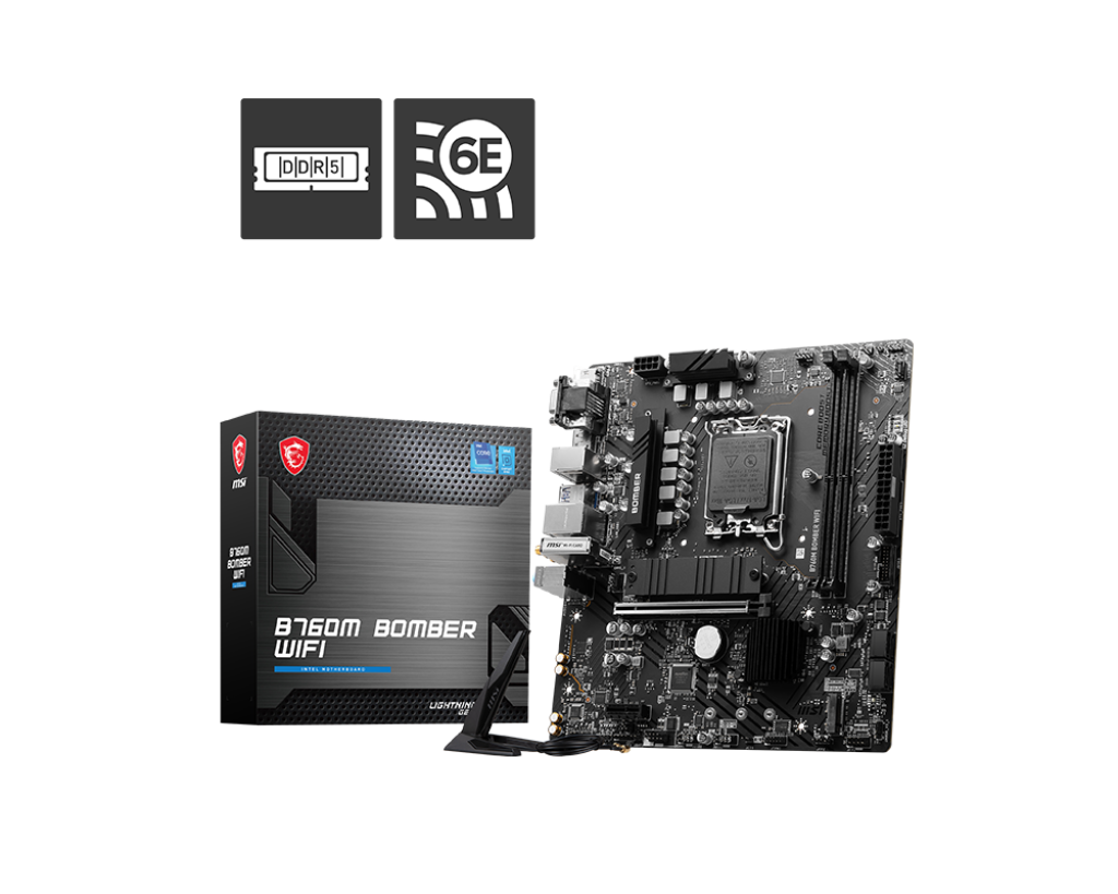 Gigabyte B760M B D5 motherboard full layout with DDR5 RAM slots and Intel LGA 1700 socket