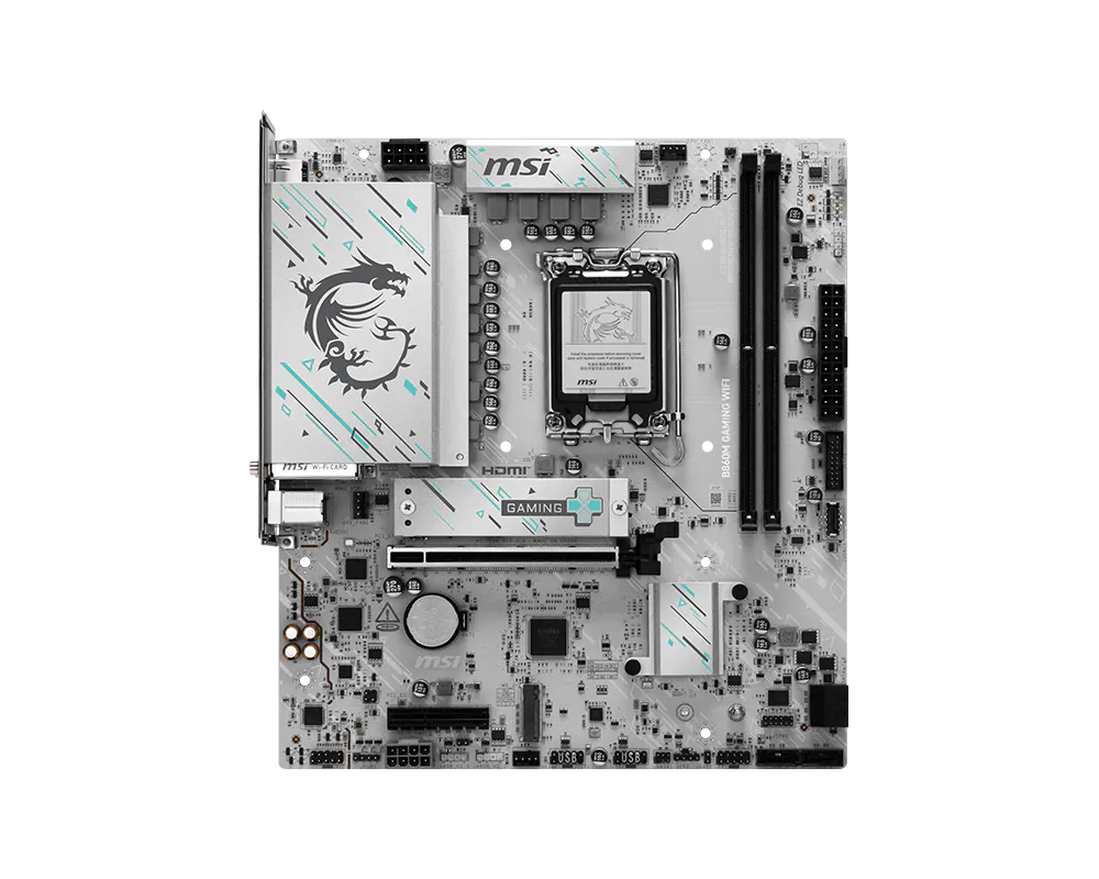 Gigabyte B860M Gaming WIFI Rear I/O showing High-Speed Wi-Fi 6 Antenna and 2.5GbE LAN for Lag-Free Gaming