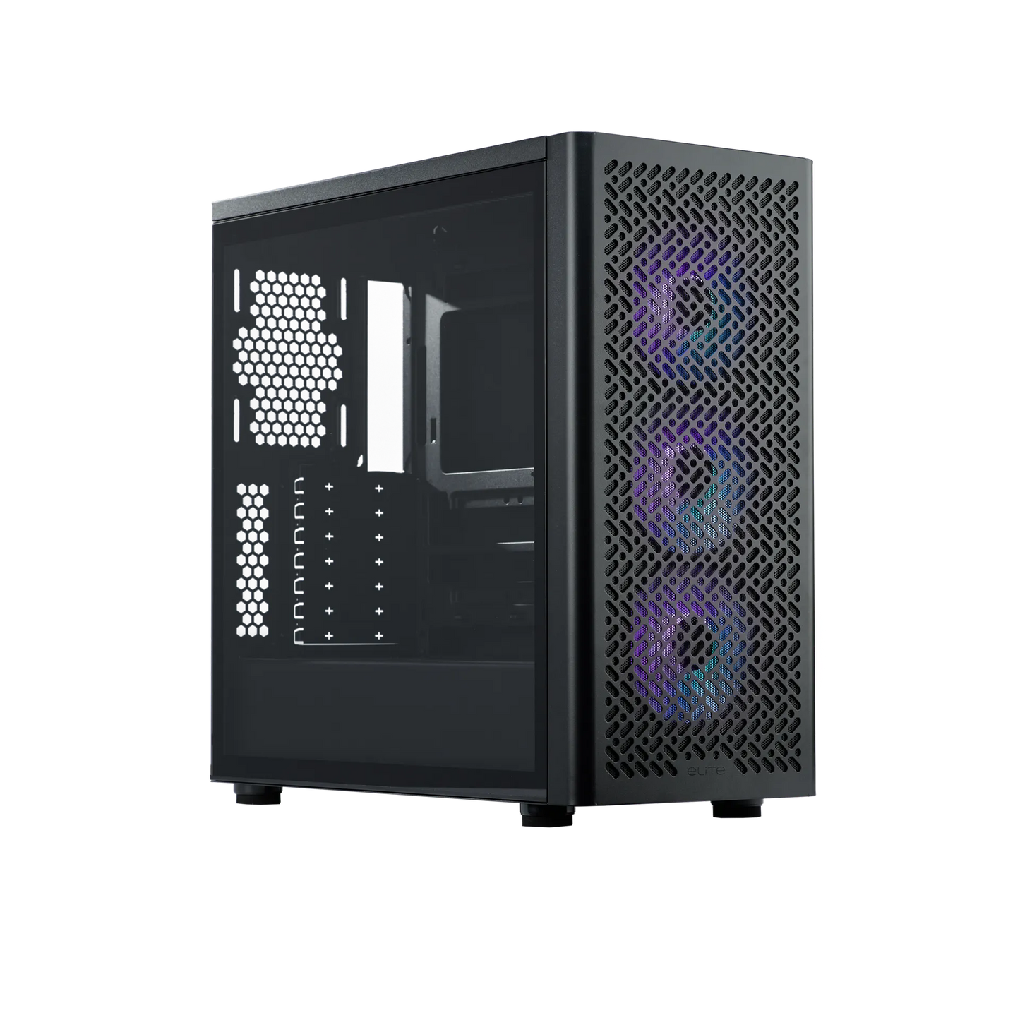 Cooler Master Elite 502 Black ATX Mid-Tower Case Front View featuring a Sleek Professional Finish