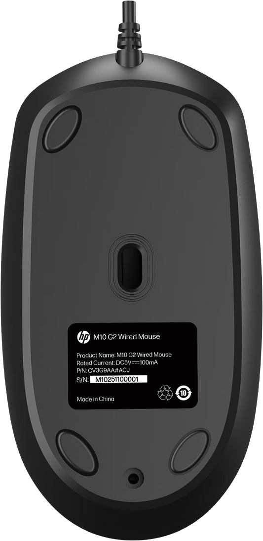 HP M10 G2 Wired USB Optical Mouse (CV3G9AA#ACJ) — 1200 DPI | 3 Buttons | USB 2.0 | Ambidextrous | 1.5m Cable | Plug & Play | Black | 1-Year HP Warranty