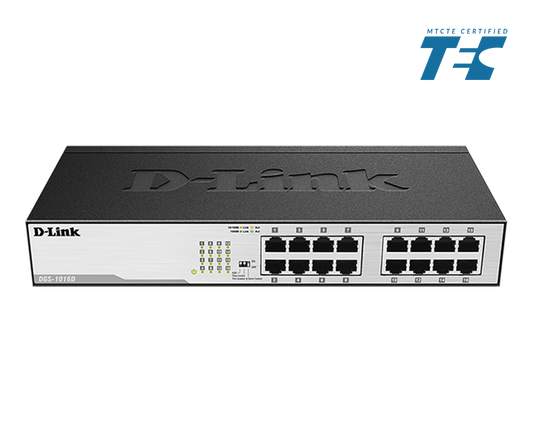 D-Link DGS-1016D 16-Port Gigabit Unmanaged Desktop Switch — Fanless | DIP Switch | D-Link Green | MTCTE Certified
