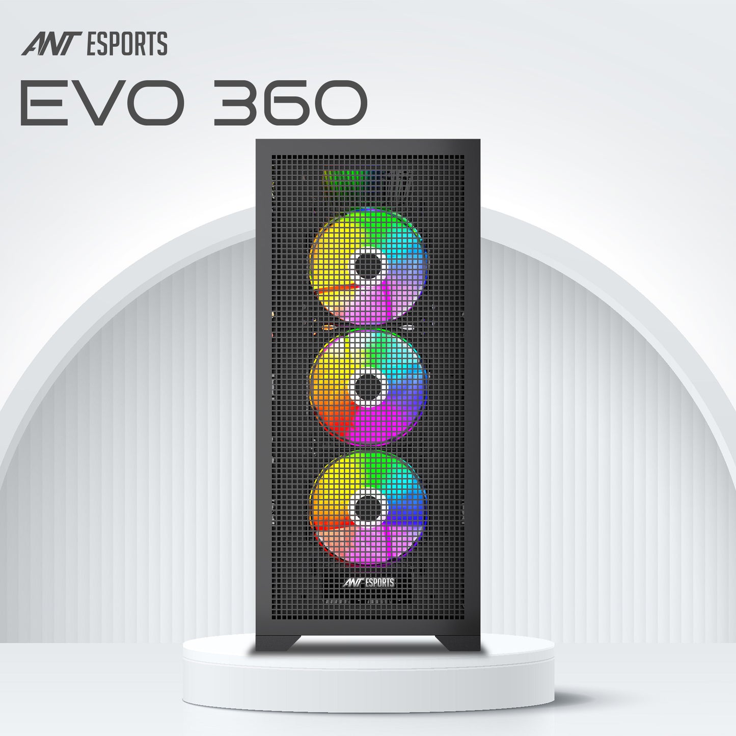 Ant Esports EVO 360 Mid-Tower E-ATX / ATX / Micro-ATX / Mini-ITX Gaming Cabinet — Black (4× 120mm ARGB Fans)
