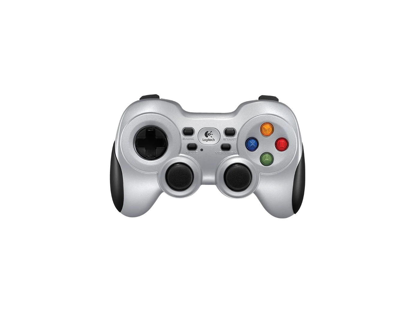 Logitech F710 Wireless Gamepad Front View Featuring Dual Vibration Feedback and 2.4 GHz Connection