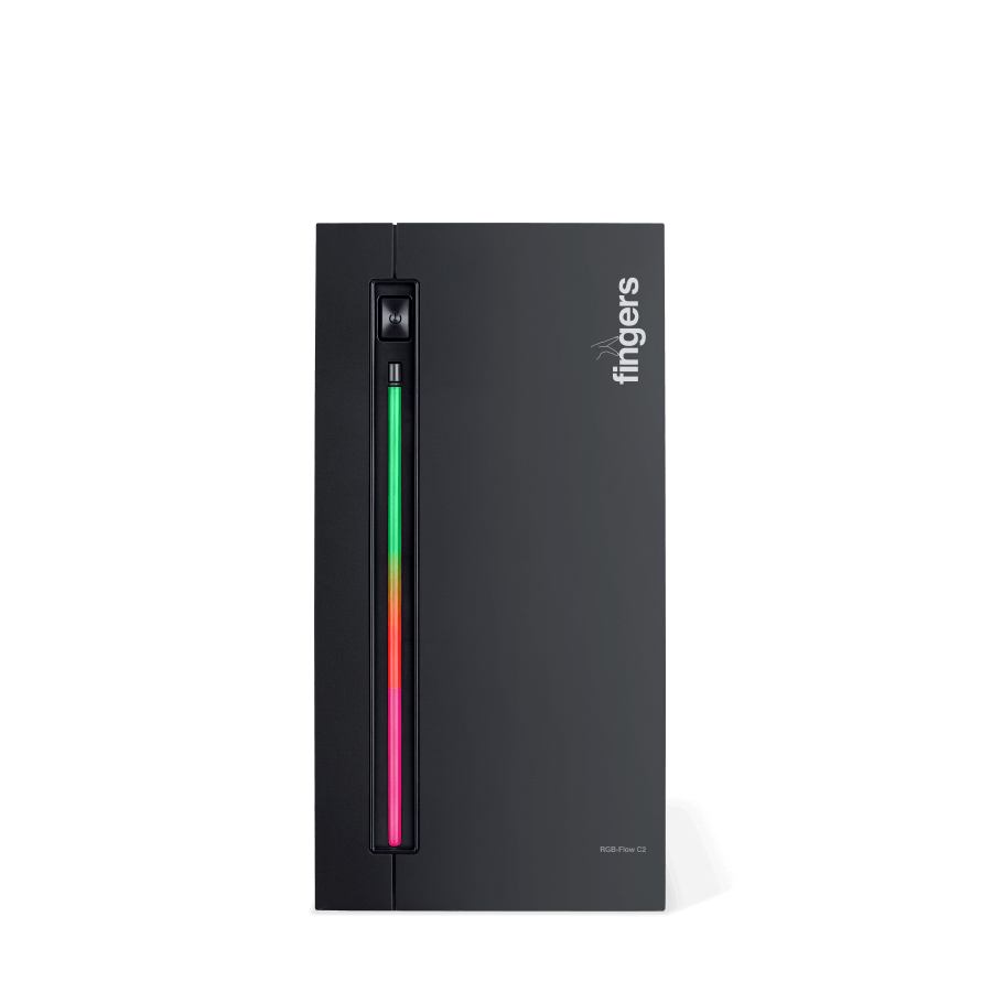 Fingers RGB-Flow C2 Micro-ATX Case Front View featuring a Dynamic Integrated RGB LED Strip