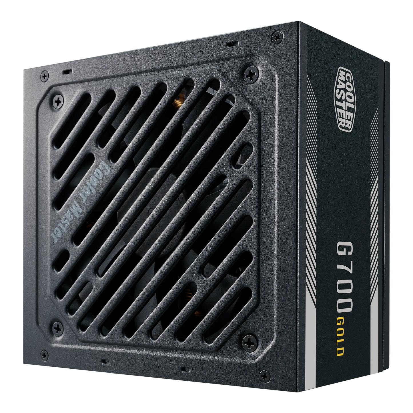 Cooler Master G700 Gold 700W power supply full view with 80 Plus Gold efficiency and ATX design