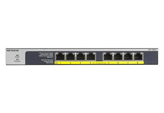 NETGEAR GS108LP 8-Port Gigabit PoE+ Unmanaged Switch with FlexPoE — 60W | Business | Gigabit | Desktop / Rackmount (GS108LP-100INS)