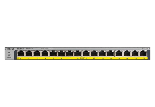 NETGEAR GS116LP 16-Port Gigabit PoE+ Unmanaged Switch with FlexPoE — 76W | Business | Gigabit | Desktop / Rackmount (GS116LP-100INS)