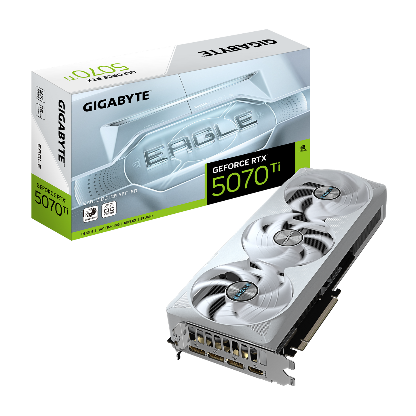 Gigabyte GeForce RTX 5070 Ti EAGLE OC ICE SFF 16GB White Graphics Card and Box