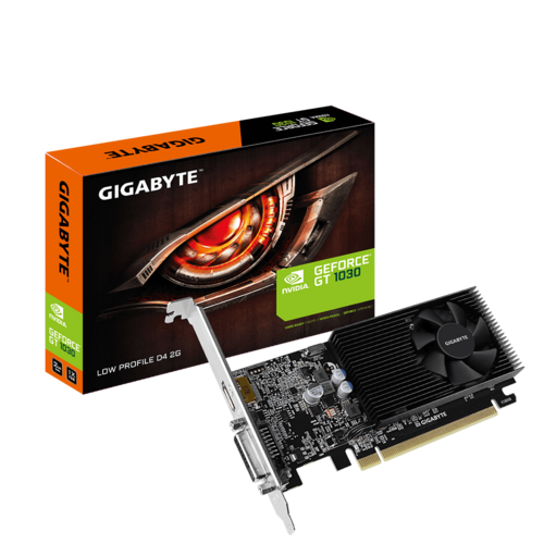 Gigabyte GeForce GT 1030 Low Profile D4 2GB DDR4 Graphics Card and Box