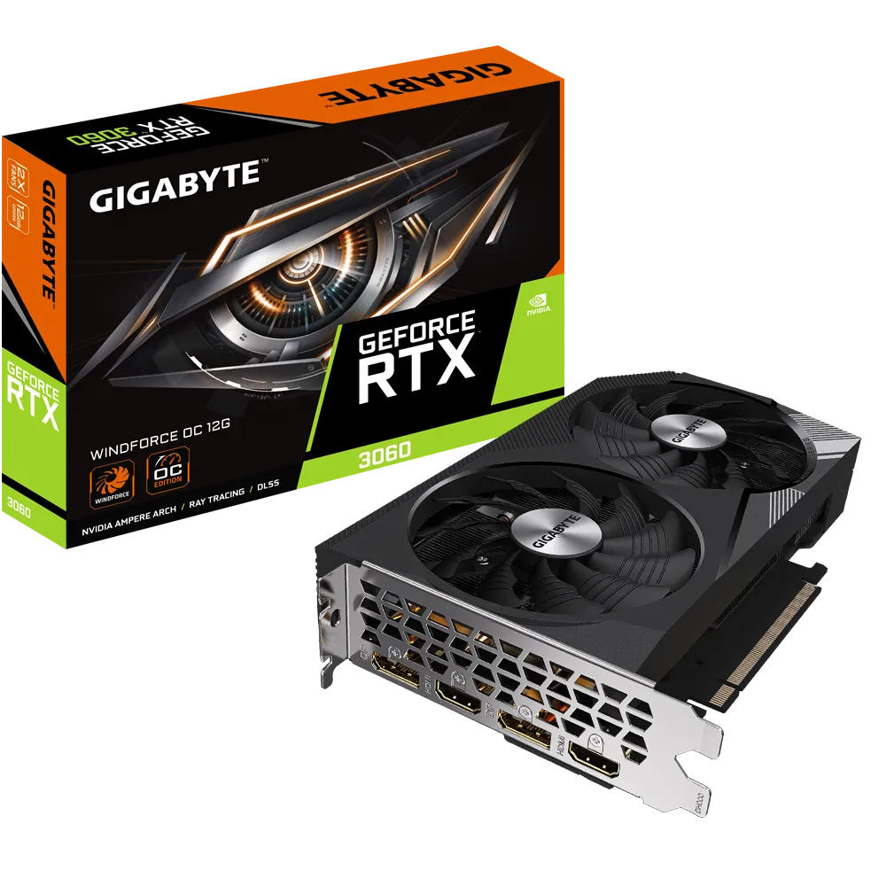 Gigabyte GeForce RTX 3060 Windforce OC 12GB GDDR6 Graphics Card and Box