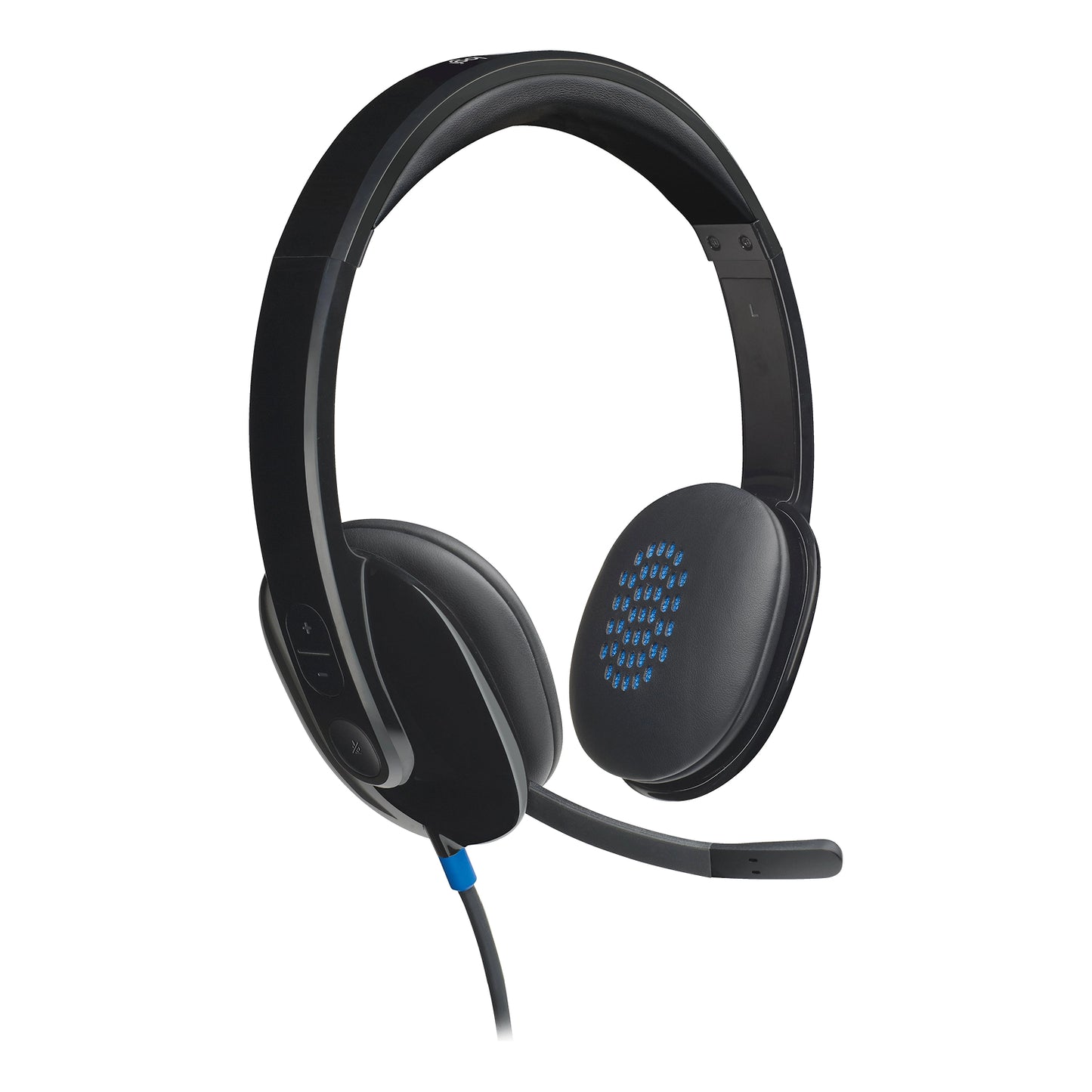 Logitech H540 USB Headset featuring high-definition audio drivers and premium black leatherette ear padding.