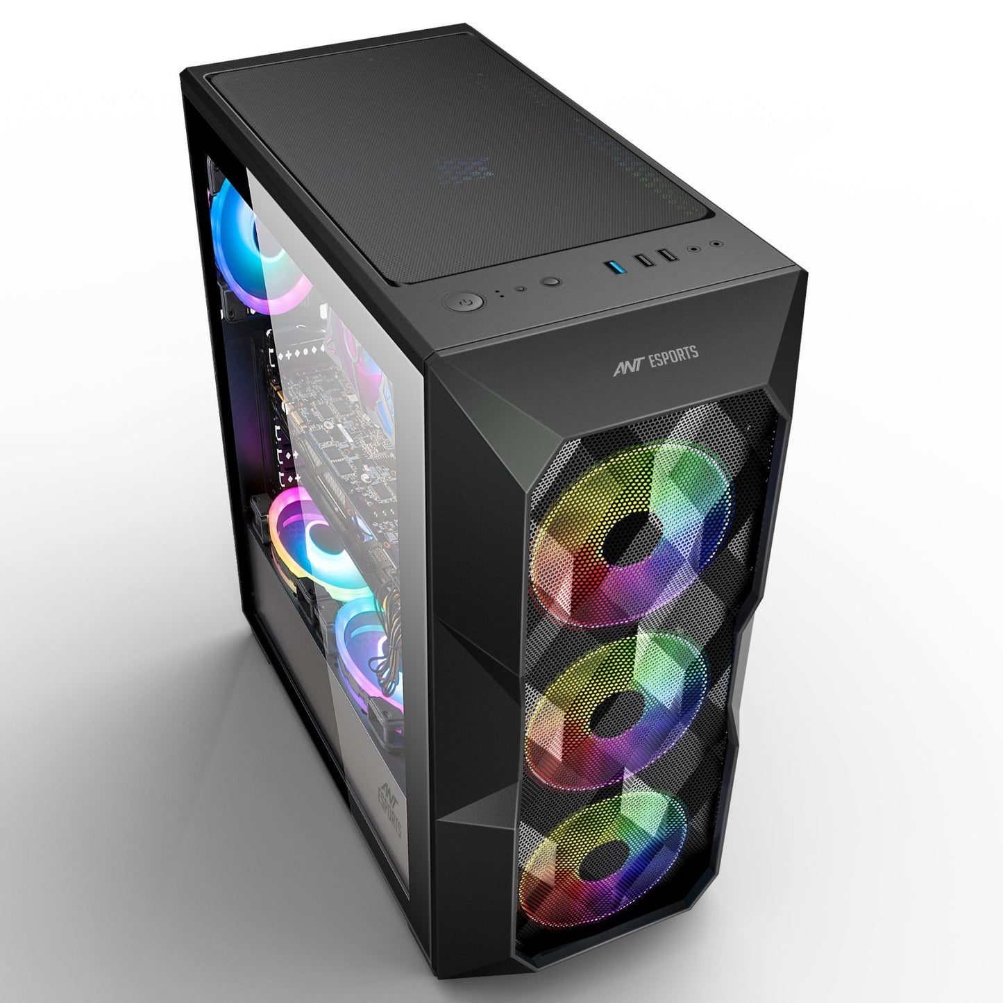 Ant Esports ICE-300 Mesh Mid-Tower ATX / Micro-ATX / Mini-ITX Gaming Cabinet – Black (4× 120mm Static RGB Fans)