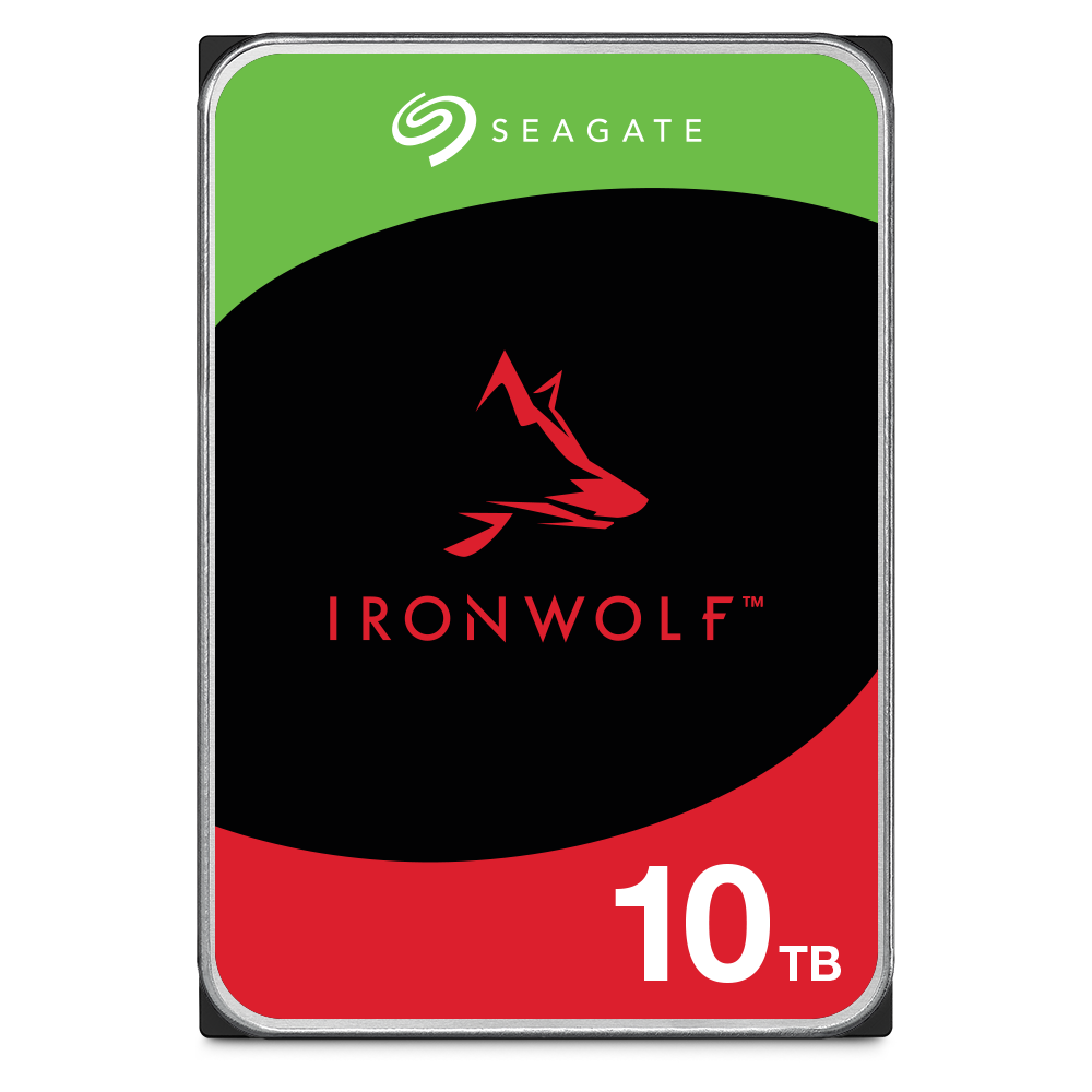 Detailed view of the Seagate IronWolf HDD top cover with high-capacity storage specifications