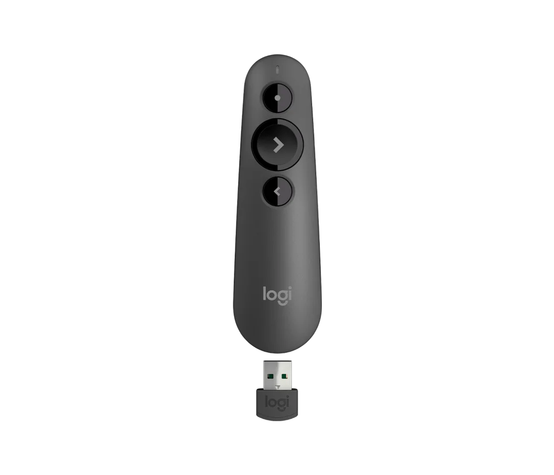 Rear View of Logitech R500 Graphite Edition Highlighting Storable USB Receiver and Battery Compartment