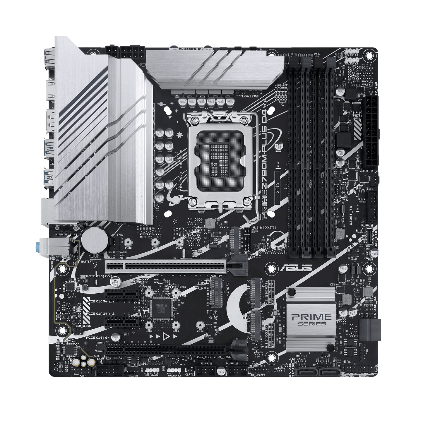 ASUS Prime Z790M-Plus D4-CSM motherboard full view with Intel LGA 1700 socket and Z790 chipset layout