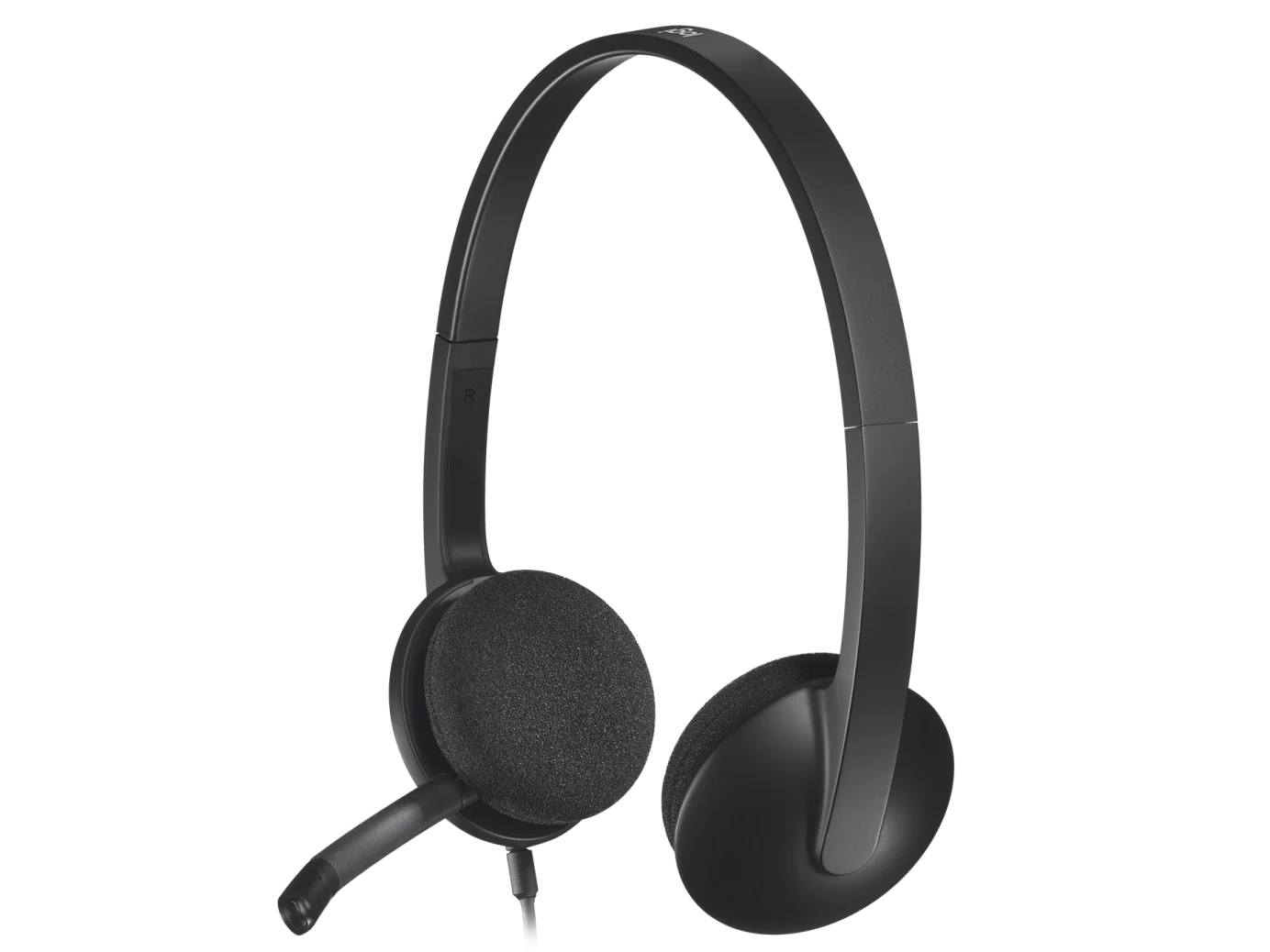 Logitech H340 USB Computer Headset featuring a lightweight plug-and-play design and noise-canceling microphone.