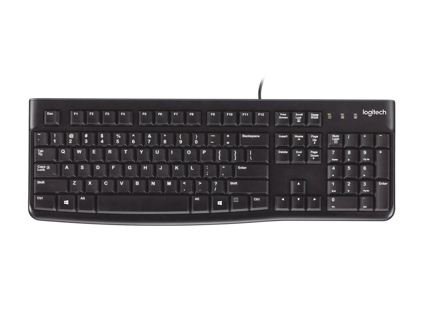 Logitech K120 wired keyboard full layout with comfortable typing keys and spill-resistant design