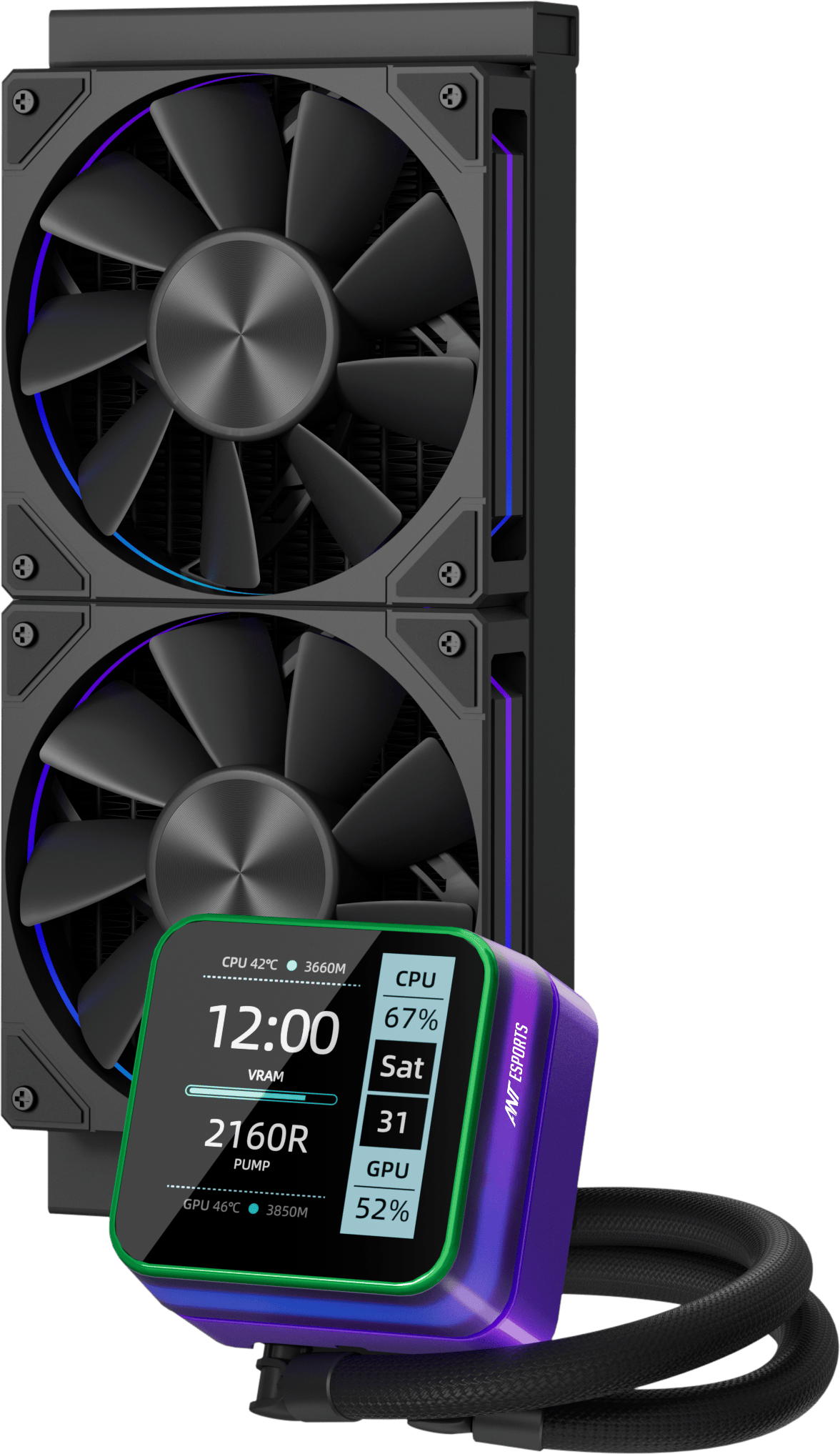 Ant Esports Glacius-D ARGB AIO Liquid Cooler with LCD Display — Black | 240mm / 360mm | Intel LGA1851/1700 / AMD AM5