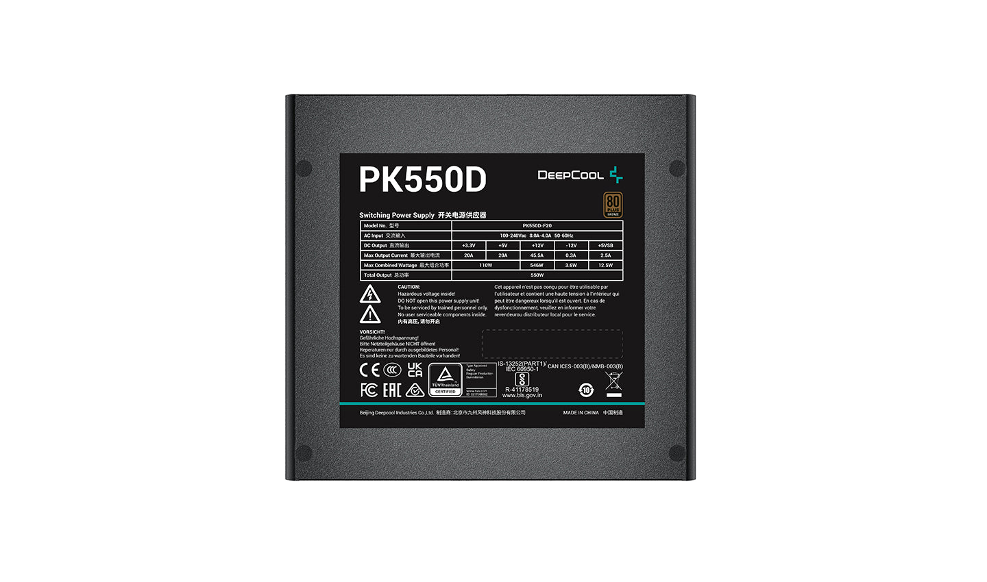 DeepCool PK550D Power Supply | 550 W 80 Plus Bronze Certified
