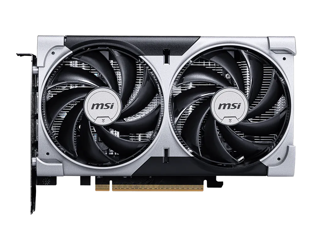 RTX 5060 8GB V OC GPU angled view showing high performance heatsink and cooling system
