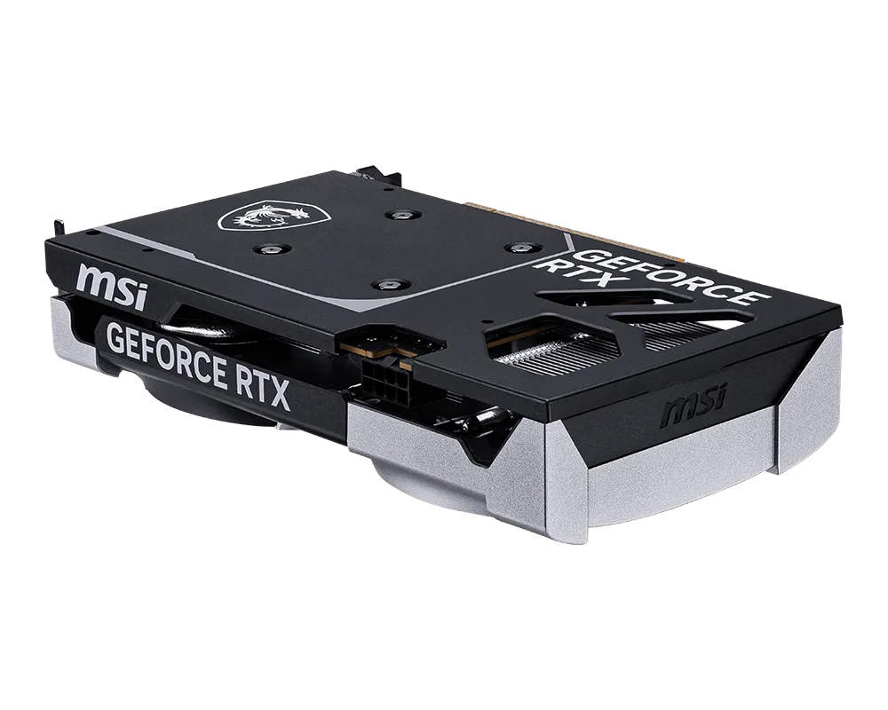 NVIDIA RTX 5060 V OC graphics card side profile with compact dual fan design

