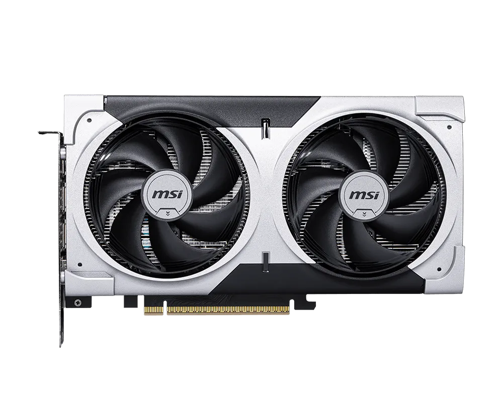 RTX 5060 Ti 8GB V2X OC GPU angled view showing high performance heatsink and cooling system
