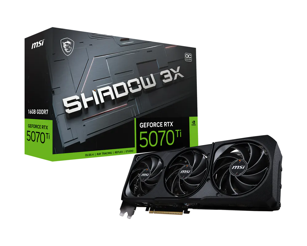 MSI GeForce RTX 5070 Ti Ventus 3X OC 16GB GDDR7 Graphics Card and Retail Box
