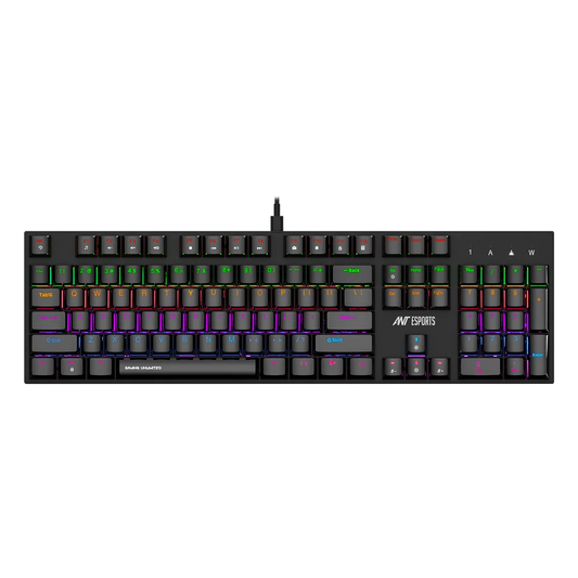Ant Esports MK3200 V2 Wired Mechanical Gaming Keyboard — 104 Keys | ANT Blue Switches | Multicolour LED Backlit | 26-Key Anti-Ghosting | Double-Injection Keycaps | 1.5m Braided Cable (Black)