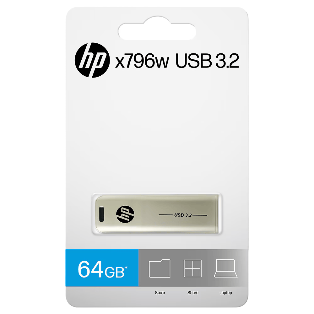 HP x796w 64GB USB 3.2 Flash Drive (AN1J8AA#ACJ) — USB 3.2 Gen 1 | Up to 75 MB/s Read | Metal Casing | Push-Pull Capless Design | Built-in Keyhole | Backward Compatible USB 2.0 | HP India Warranty
