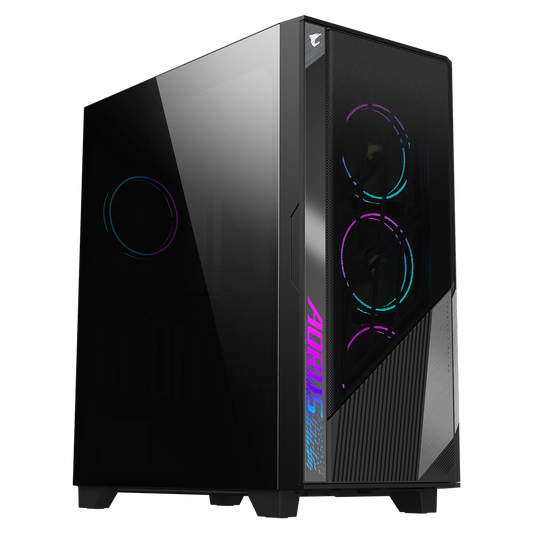 Gigabyte AORUS C500 GLASS Mid-Tower E-ATX / ATX / Micro-ATX / Mini-ITX Gaming Cabinet — Black (4× 120mm ARGB Fans)