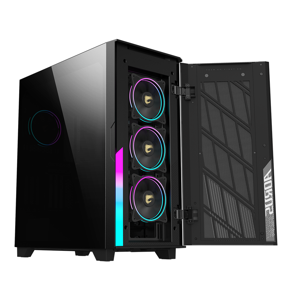 Gigabyte AORUS C500 GLASS Mid-Tower E-ATX / ATX / Micro-ATX / Mini-ITX Gaming Cabinet — Black (4× 120mm ARGB Fans)