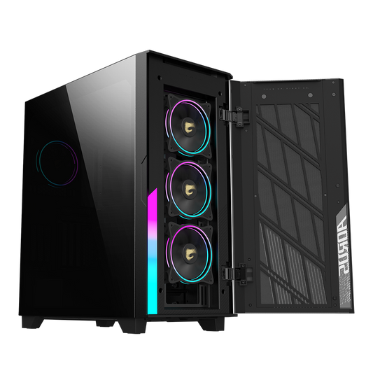 Gigabyte AORUS C500 GLASS Mid-Tower E-ATX / ATX / Micro-ATX / Mini-ITX Gaming Cabinet — Black (4× 120mm ARGB Fans)