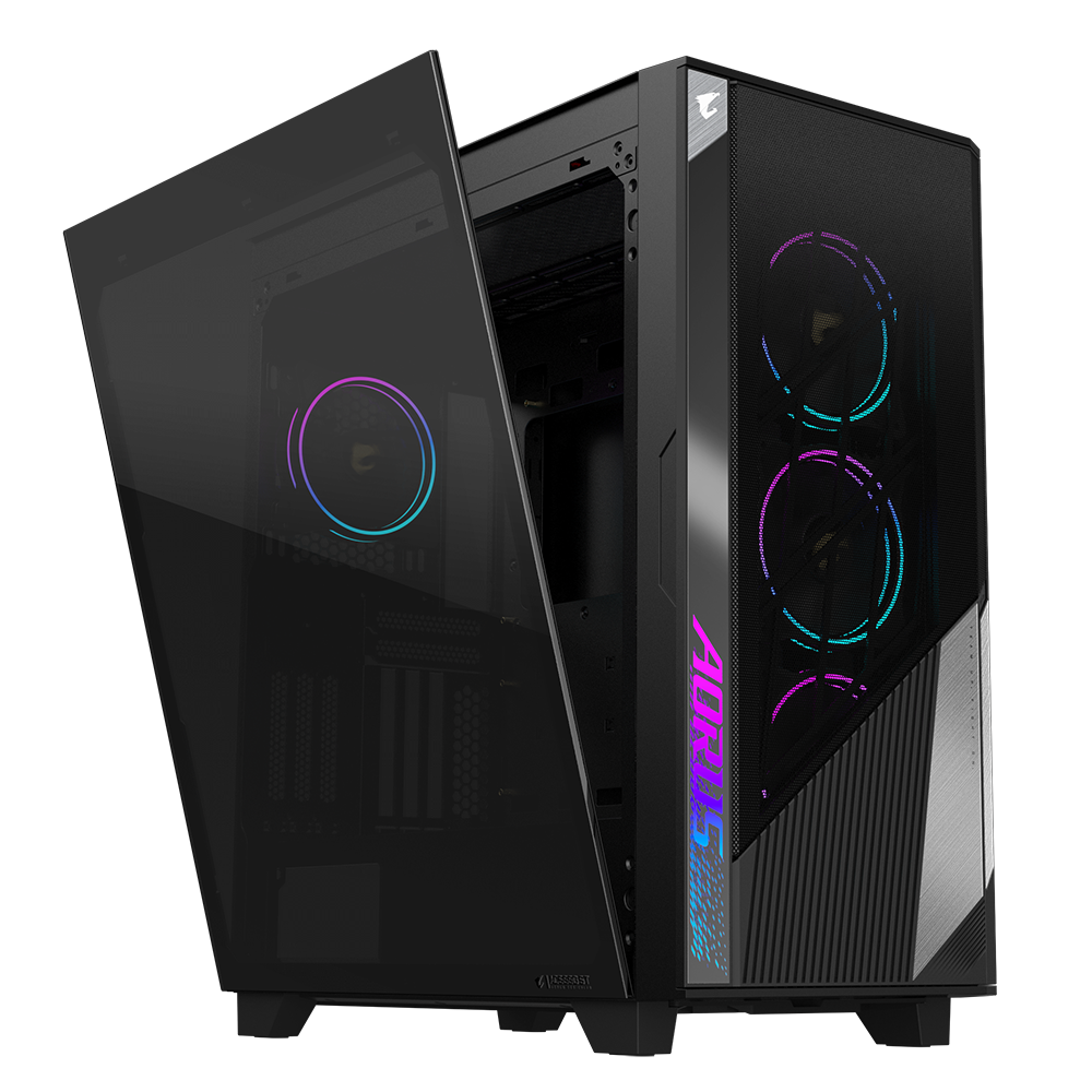 Gigabyte AORUS C500 GLASS Mid-Tower E-ATX / ATX / Micro-ATX / Mini-ITX Gaming Cabinet — Black (4× 120mm ARGB Fans)