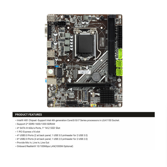 Ant Value H81MAD3 Rear Ports with HDMI and USB 3.0
