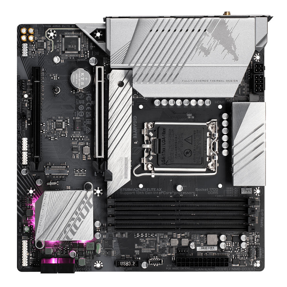 Gigabyte B760M Aorus Elite AX DDR5 Motherboard with expansion layout