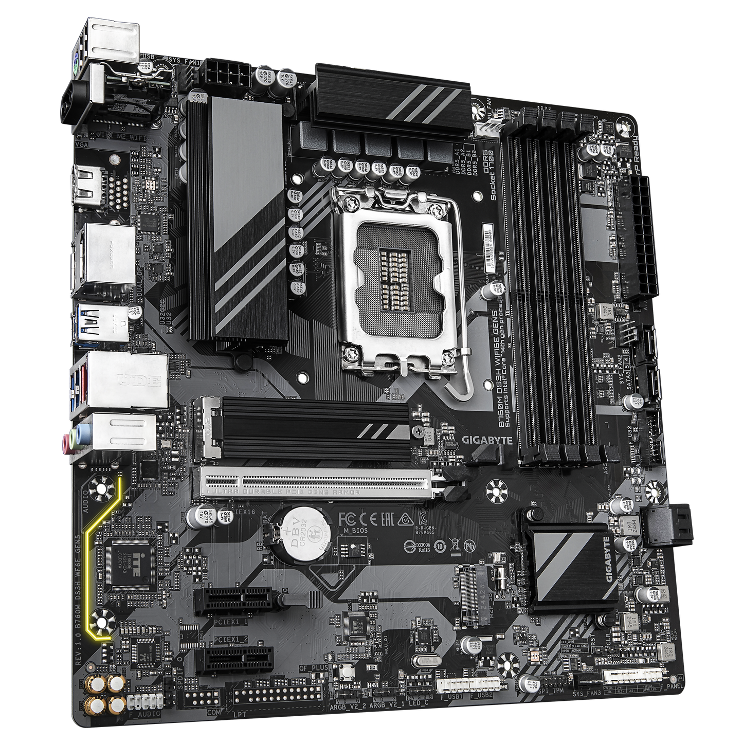 Gigabyte B760M DS3H WiFi6E Gen5 Motherboard with audio connectivity
