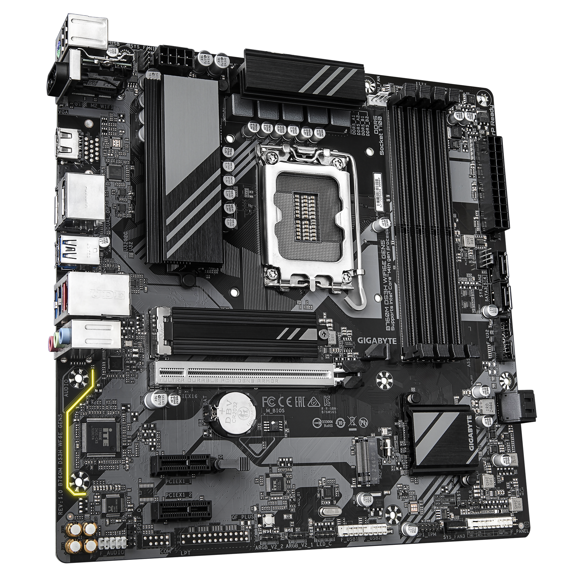 Gigabyte B760M DS3H WiFi6E Gen5 Motherboard with audio connectivity