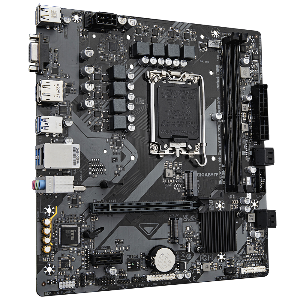 Gigabyte B760 M E Motherboard storage section with M.2 NVMe slot and SATA ports