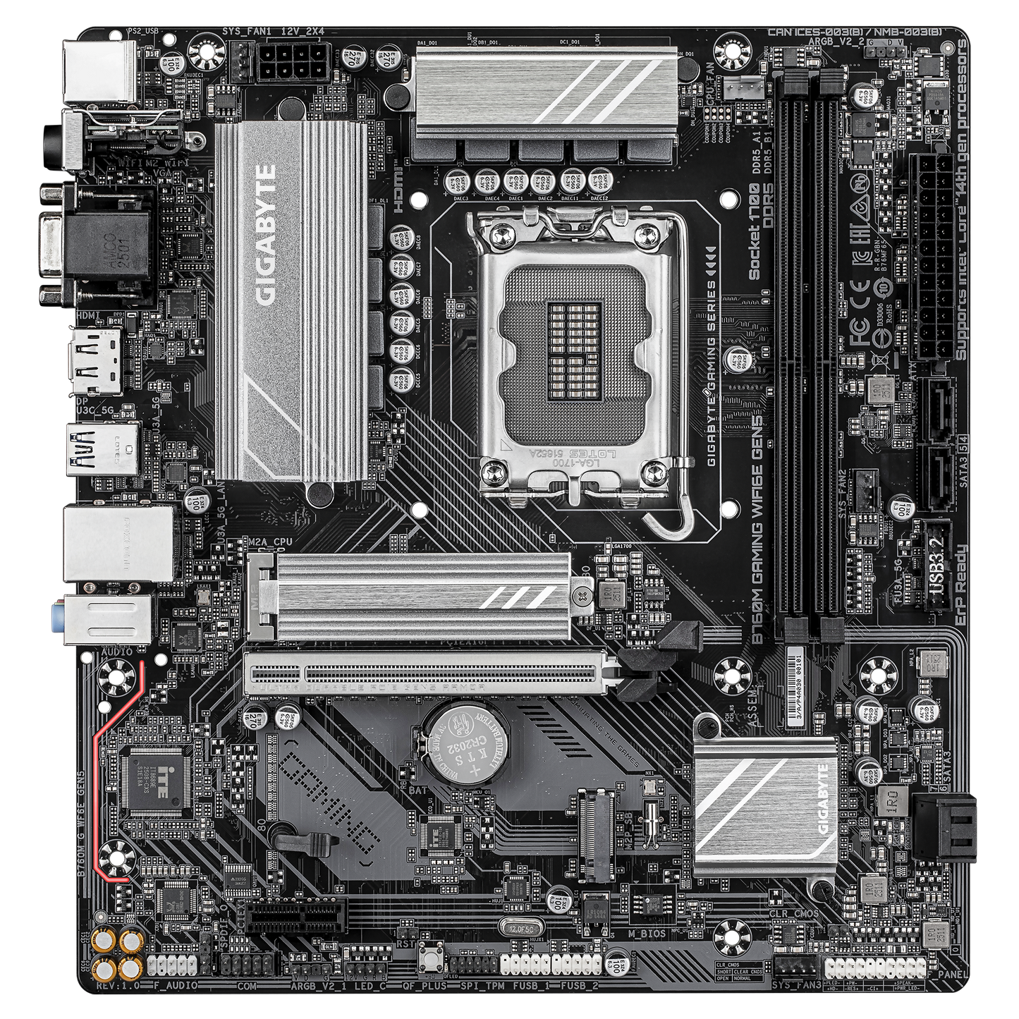 Gigabyte B760 Gaming WiFi6E Gen5 Motherboard showing WiFi 6E module