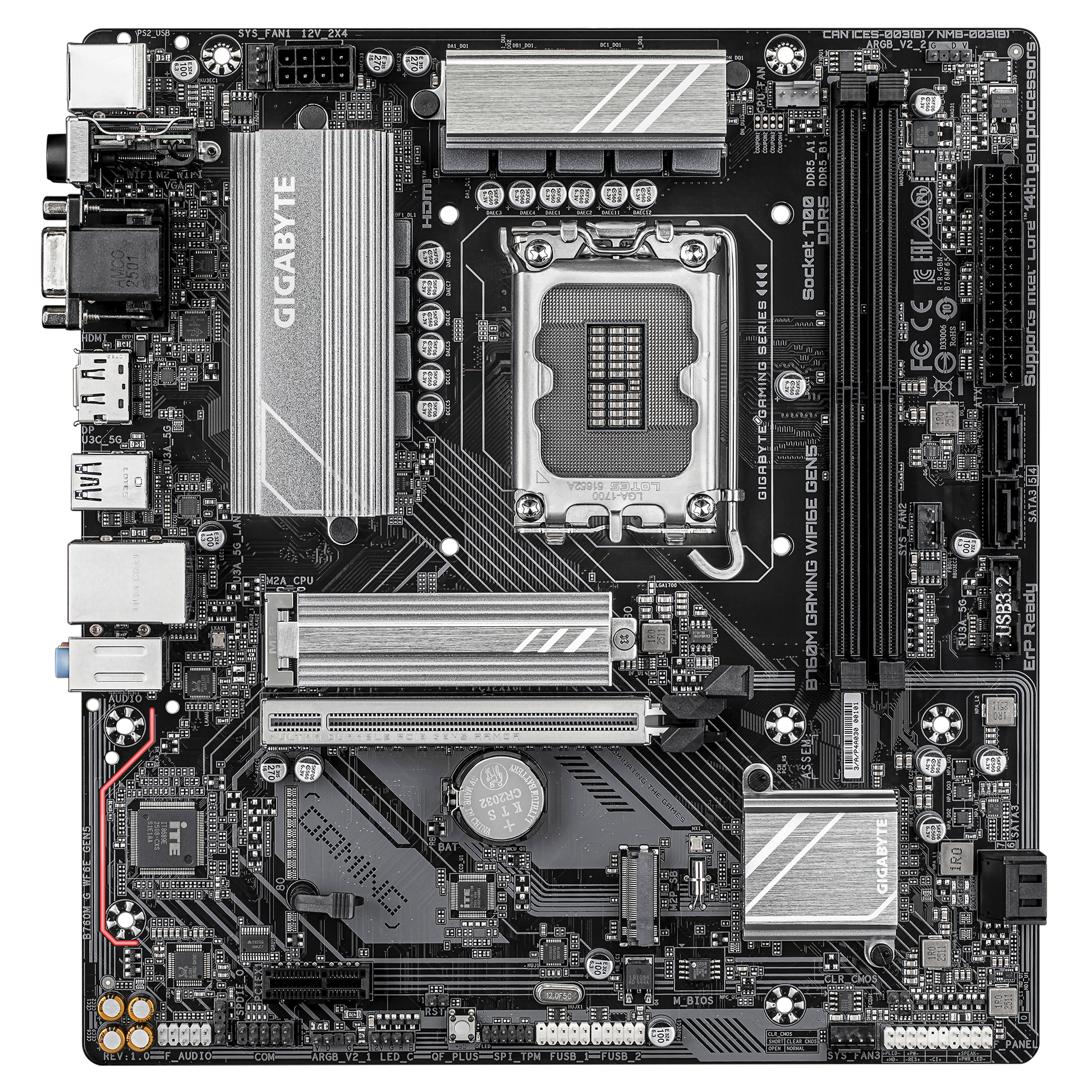 Gigabyte B760 Gaming WiFi6E Gen5 Motherboard showing WiFi 6E module