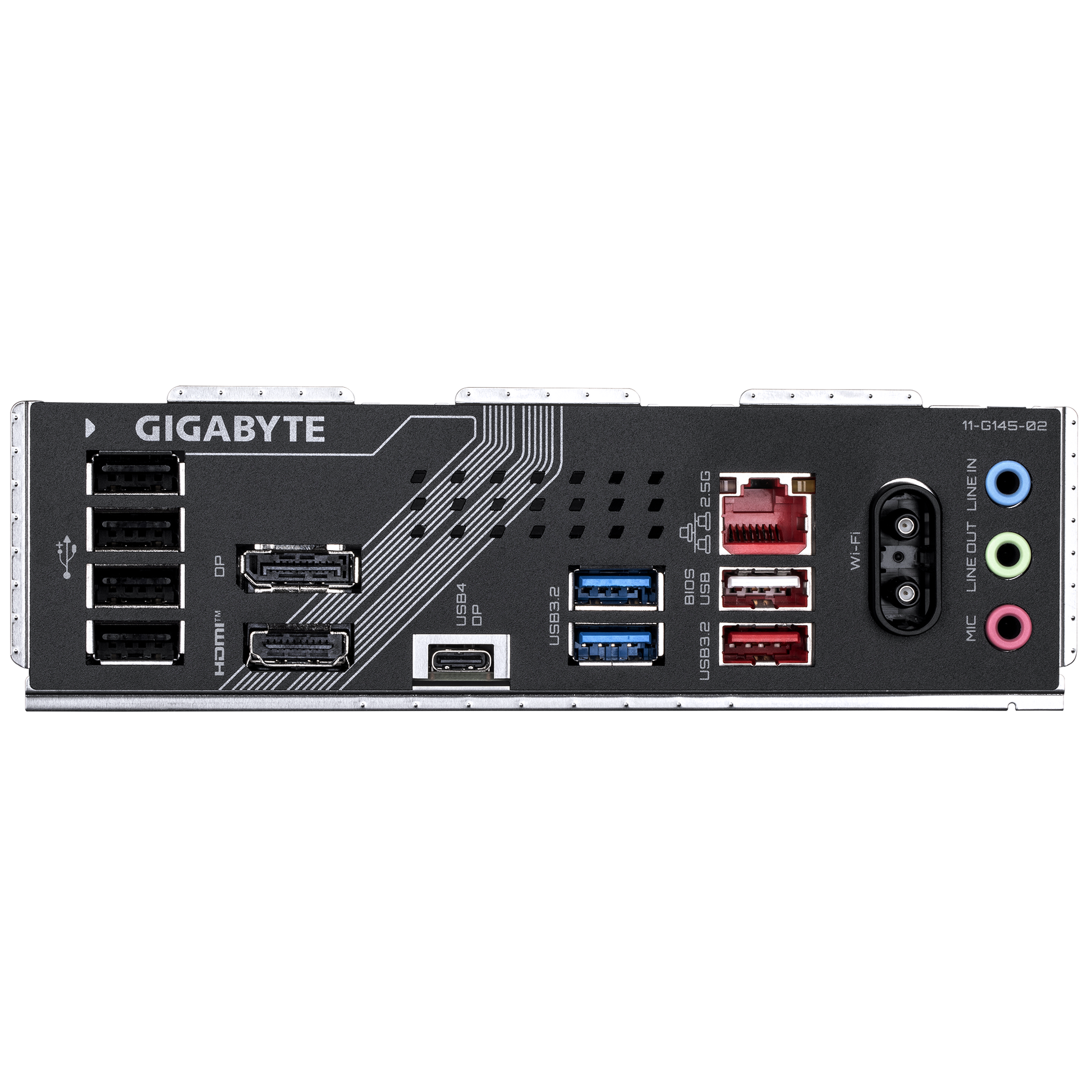 Gigabyte B860 Gaming X WiFi6E Motherboard rear connectivity panel