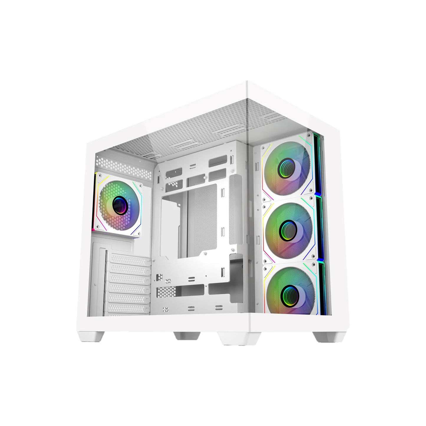 Angled View of Elite 681 White showing the Top-Mounted I/O Panel for Easy Connectivity Access