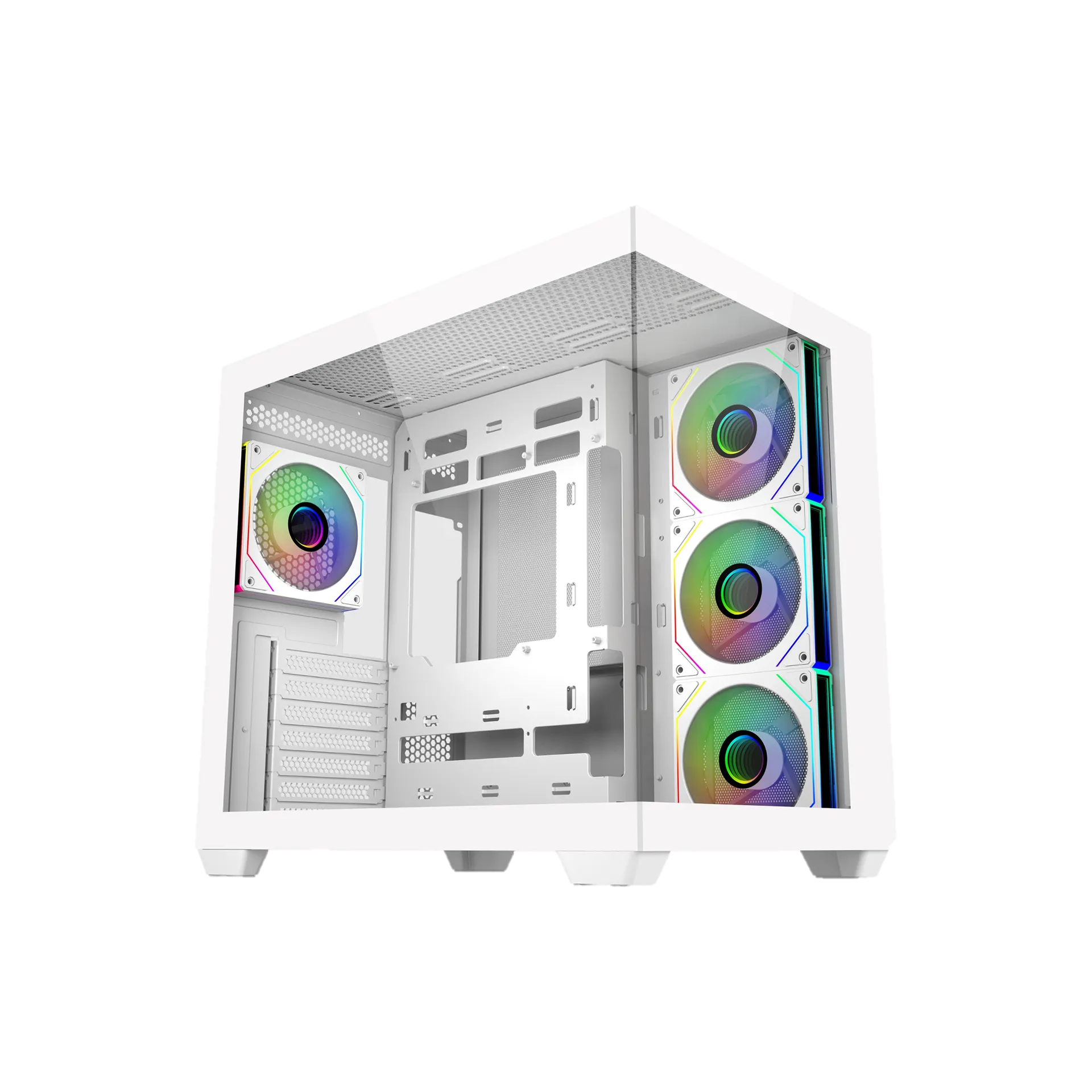 Angled View of Elite 681 White showing the Top-Mounted I/O Panel for Easy Connectivity Access
