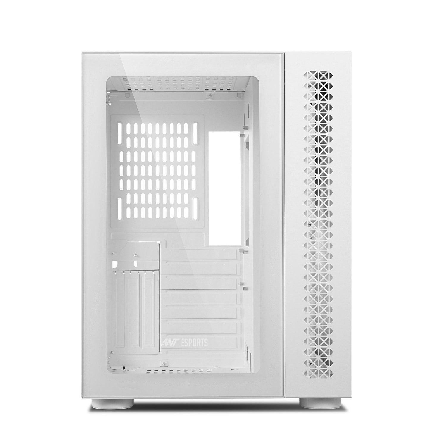 Ant Esports Crystal Mid-Tower E-ATX / ATX / Micro-ATX / Mini-ITX Gaming Cabinet – White (4× 120mm ARGB Fans)